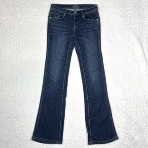 Et Boite Women's Blue Denim Jeans Embroidered Low Rise Straight Leg Stretch Sz M